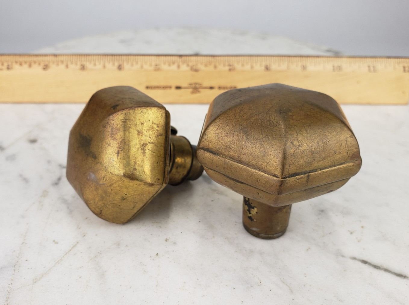 2x Antique Hexagon Brass Door Knob Set Hardware Victorian – Hex