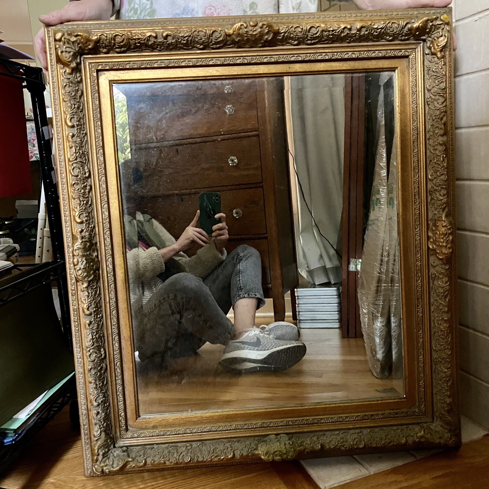 Set Of 2 Antique Gold Frame & Mirror – Large – 34x 36 in