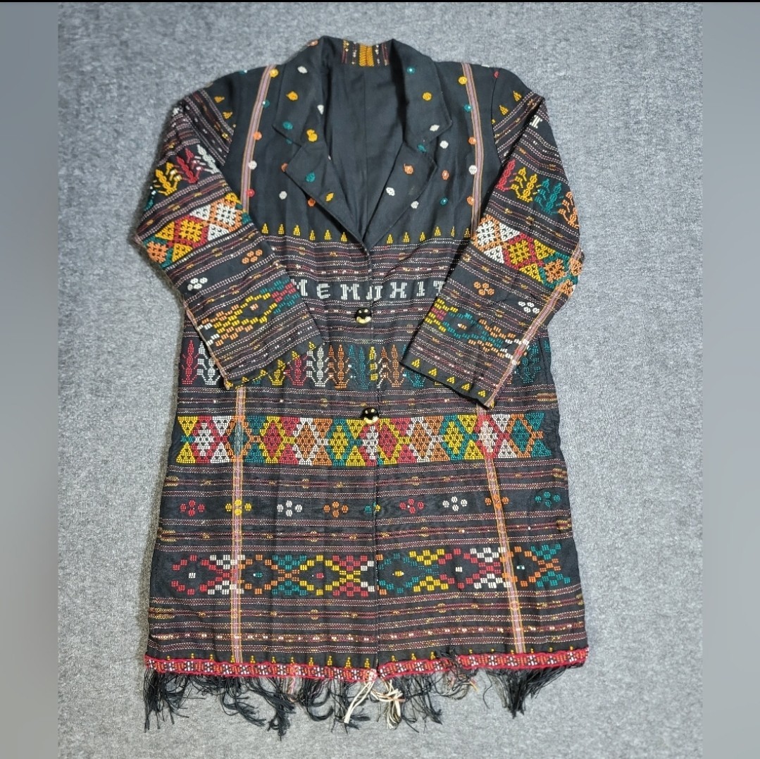 Vintage Handwoven Ethnic Tribal Jacket Long Coat DAMENDIHITA Woven Textile M L
