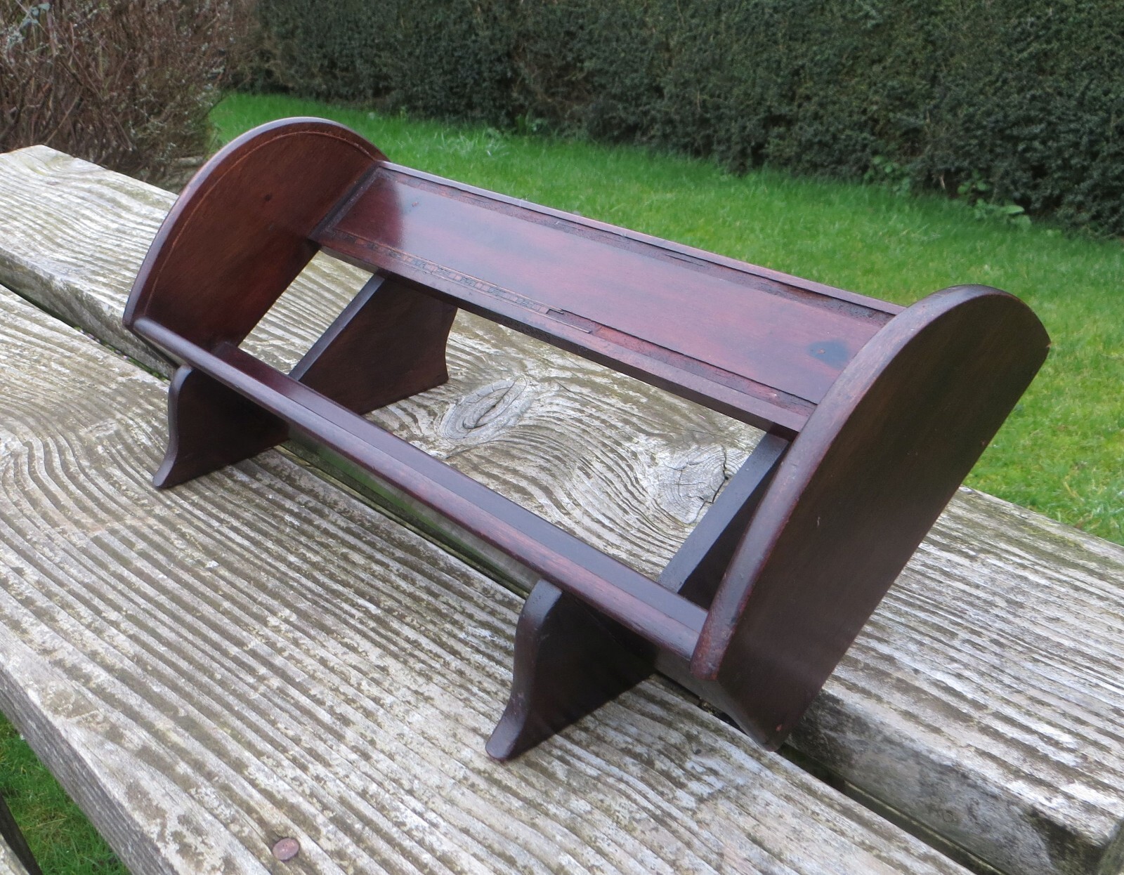 Antique Mahogany Book Trough / Table Top Book Shelf – 40cm Wide, 38cm Usable