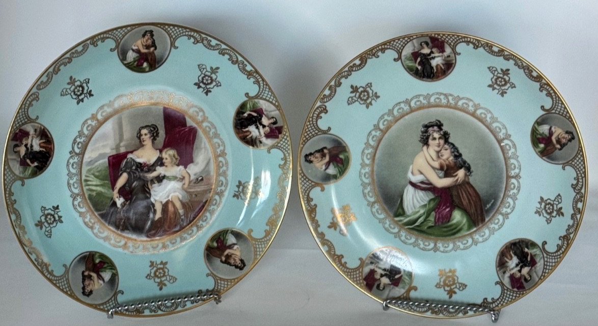 TWO – 10.5″ MITTERTEICH BAVARIA MOTHER/DAUGHTER PORCELAIN LEBRUN CHARGER PLATES