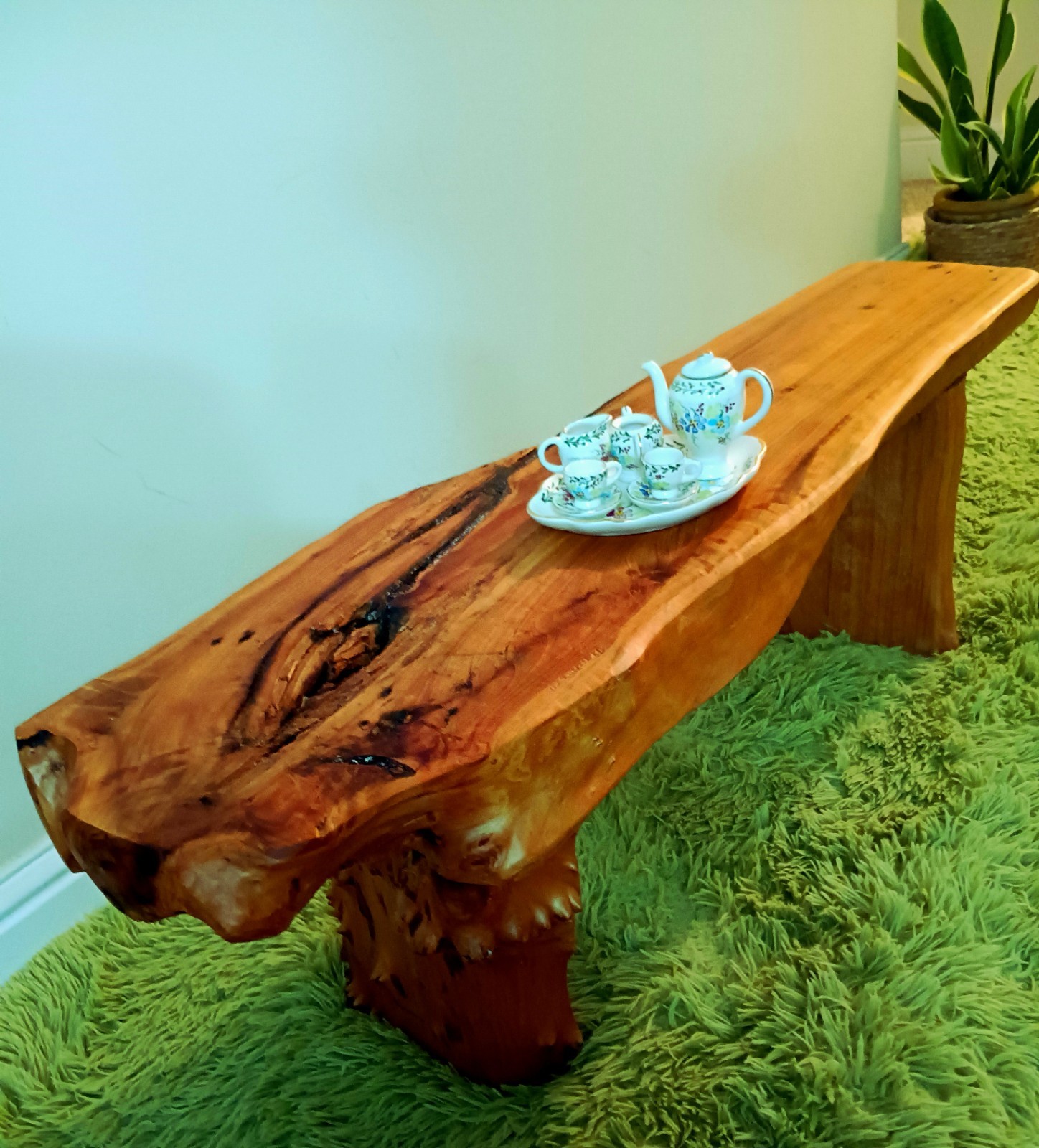 Handcrafted Vintage Bench, Live-Edge Red Wood Bench, Root-Base Furniture, table