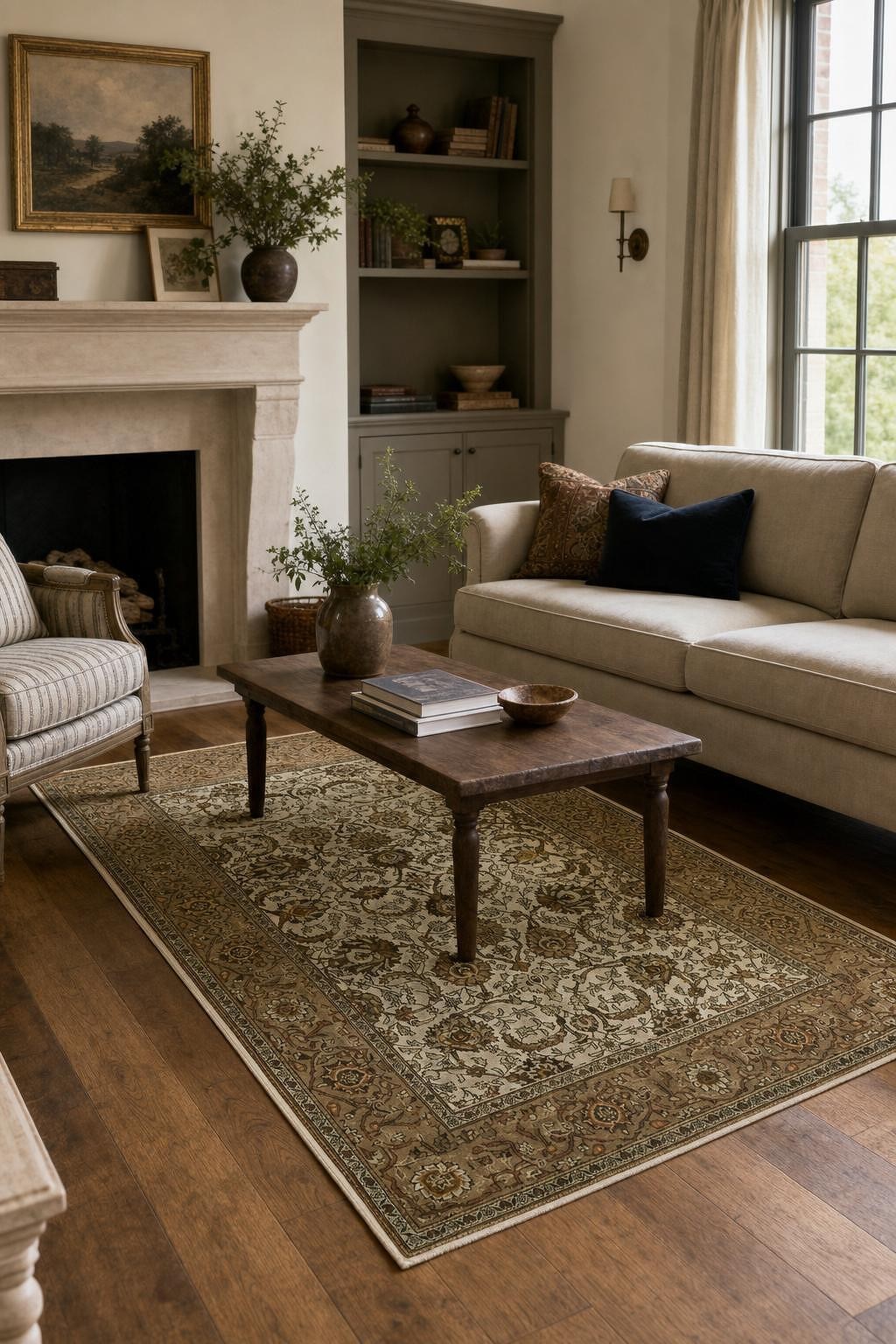 Silk & Wool Vintage Antique 4×7 All-Over Traditional Area Rug Beige & Brown