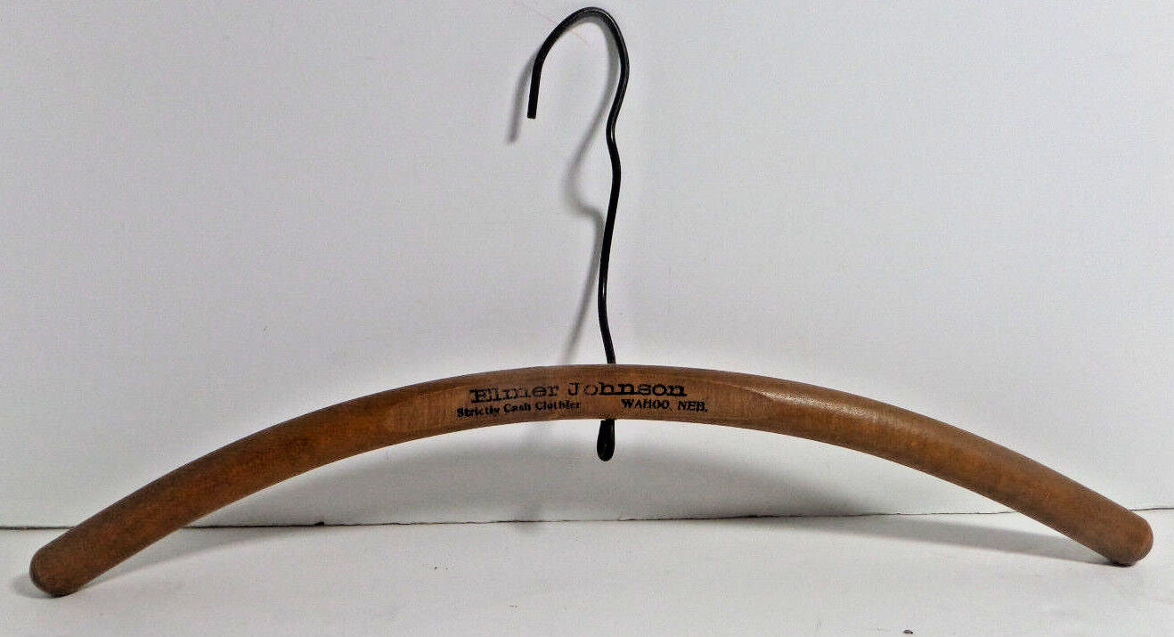 wood clothes hangar advertizing Elmer Johnson Wahoo, Ne