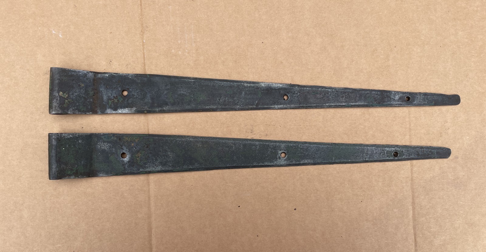 NICE Pair of ANTIQUE 19″ Wrought Iron STRAP HINGES Offset Barn Door Gate 3/8″