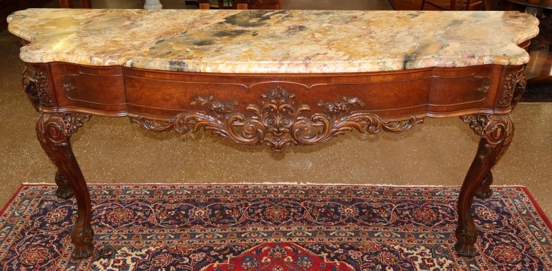 Early 20th Century French Style Burl Wood Marble Top Walnut Buffet Sideboard