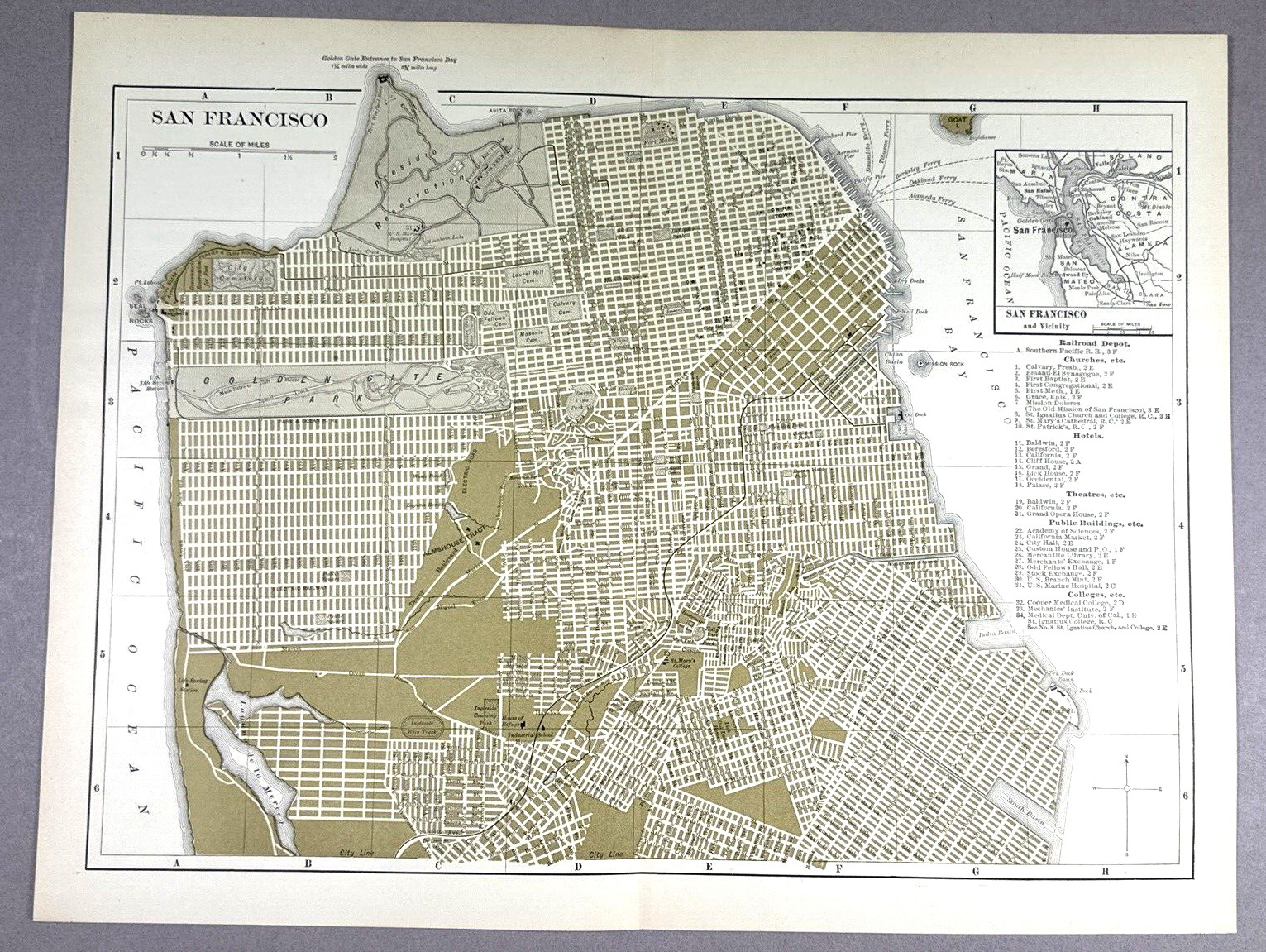 Antique Illustration Map of City of San Francisco California Encyclopedia 1901