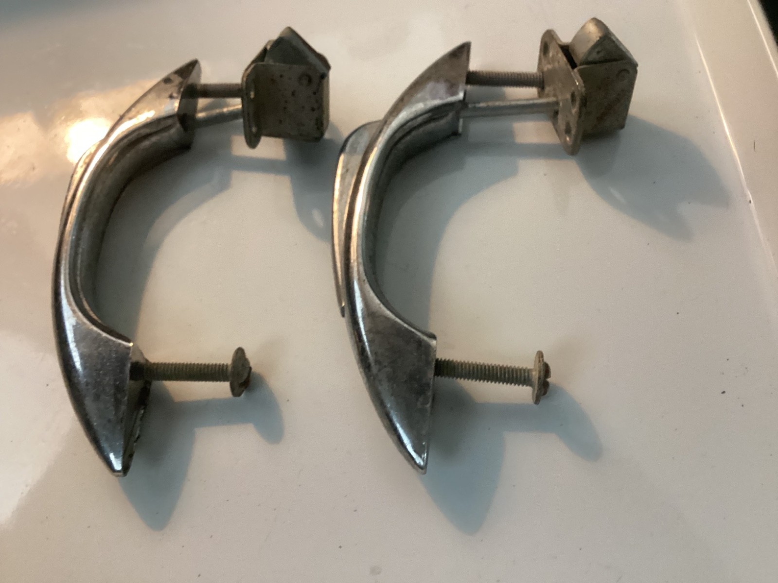 Vintage Antique 1930s 1940s Art Deco Cabinet Drawer Pull Handle Chrome Lot of 2