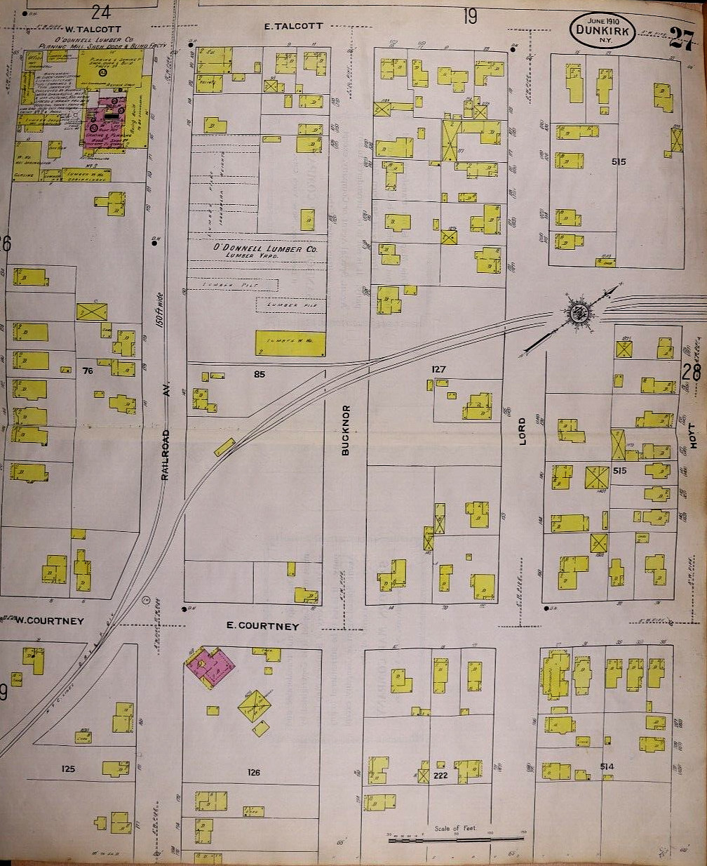 1910 Map ~ DUNKIRK – LAKE ERIE, NEW YORK Corner BUCKNOR & E. COURTNEY (21×25)#27