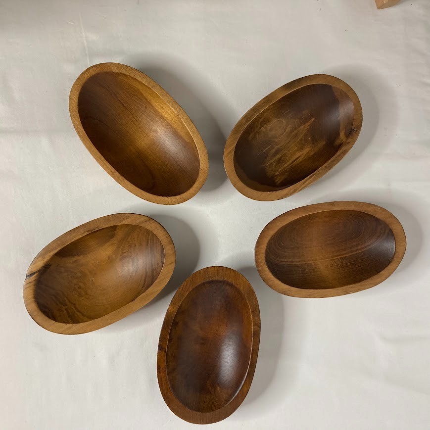 Adirondack Auburn NY Rustic 7.5″ Oval Acacia Wood Salad Serving Bowls Set of 5