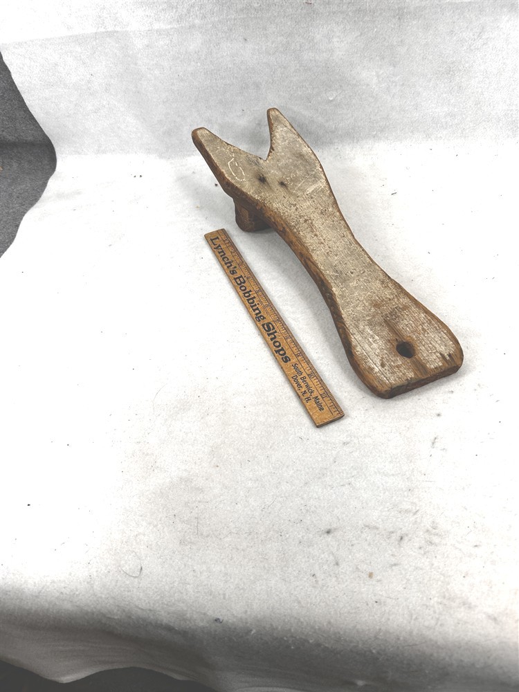 antique boot jack wooden old gray paint square nailed hand made early 19thc
