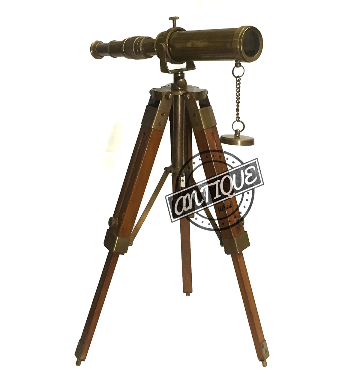 Christmas Adjustable Wood Tripod Brass Telescope and Stand Antique Decor Item