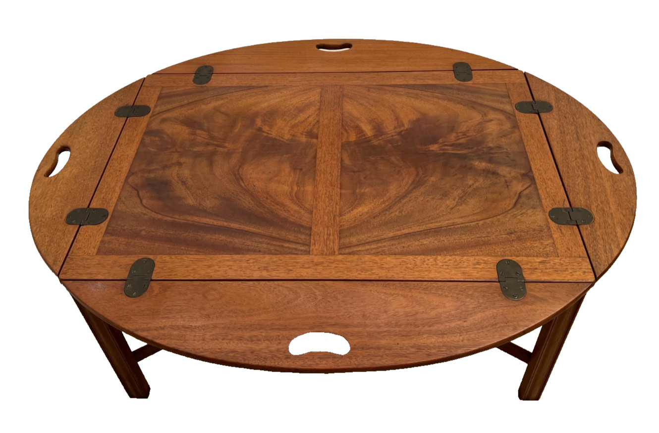 Vintage Heritage Henredon Butler’s Tray Oval Cocktail Table Flame Mahogany
