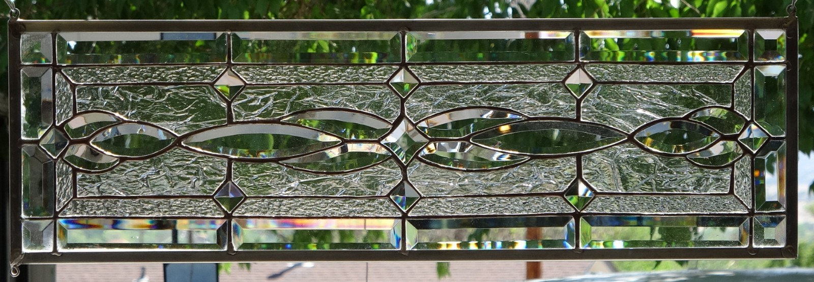 Stained Glass Transom window HANGING PANEL 32 X 10 3/4 incl hooks