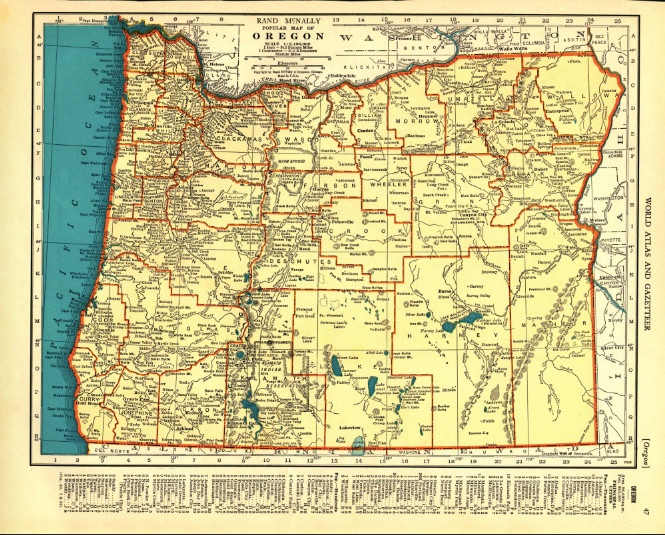 1938 Vintage Map Oregon Color Original From Collier Atlas