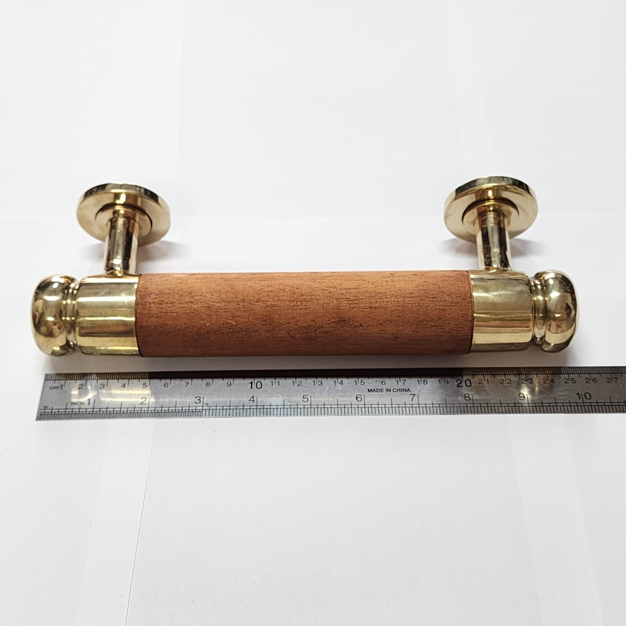 large thick DOOR handle pull brass ends wood old vintage asian style look 10″
