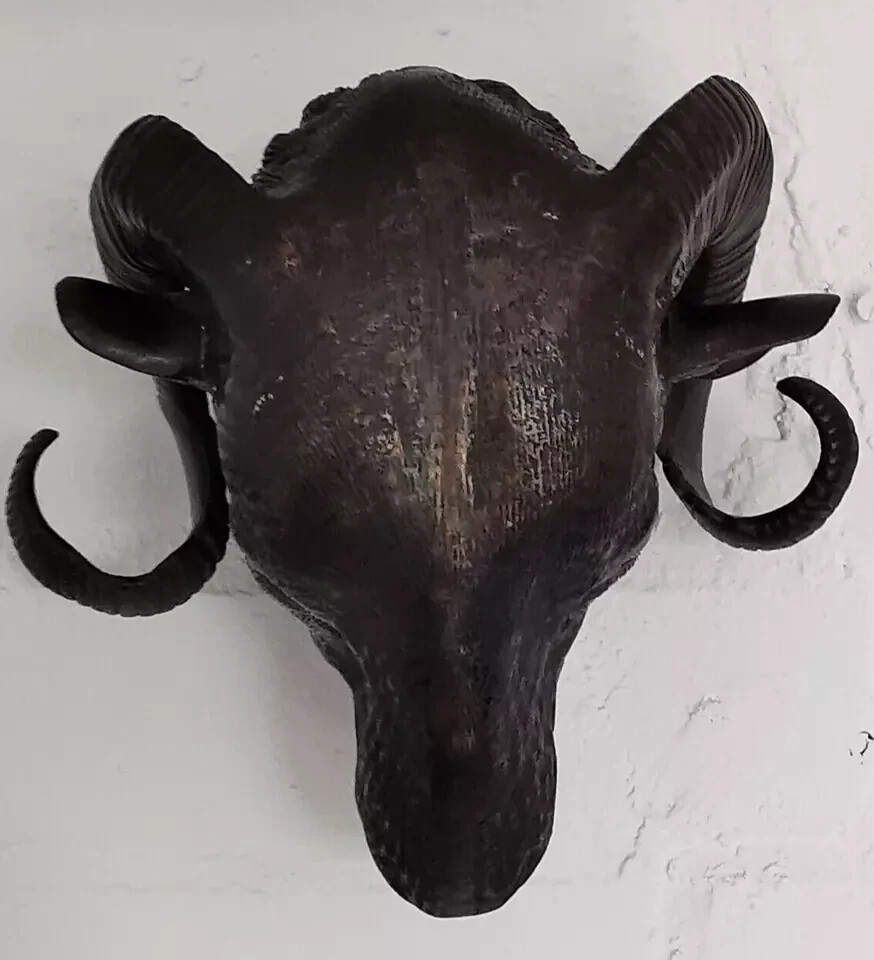 Magnificent Vintage Patinated Bronze Rams Head – Wall Hanging
