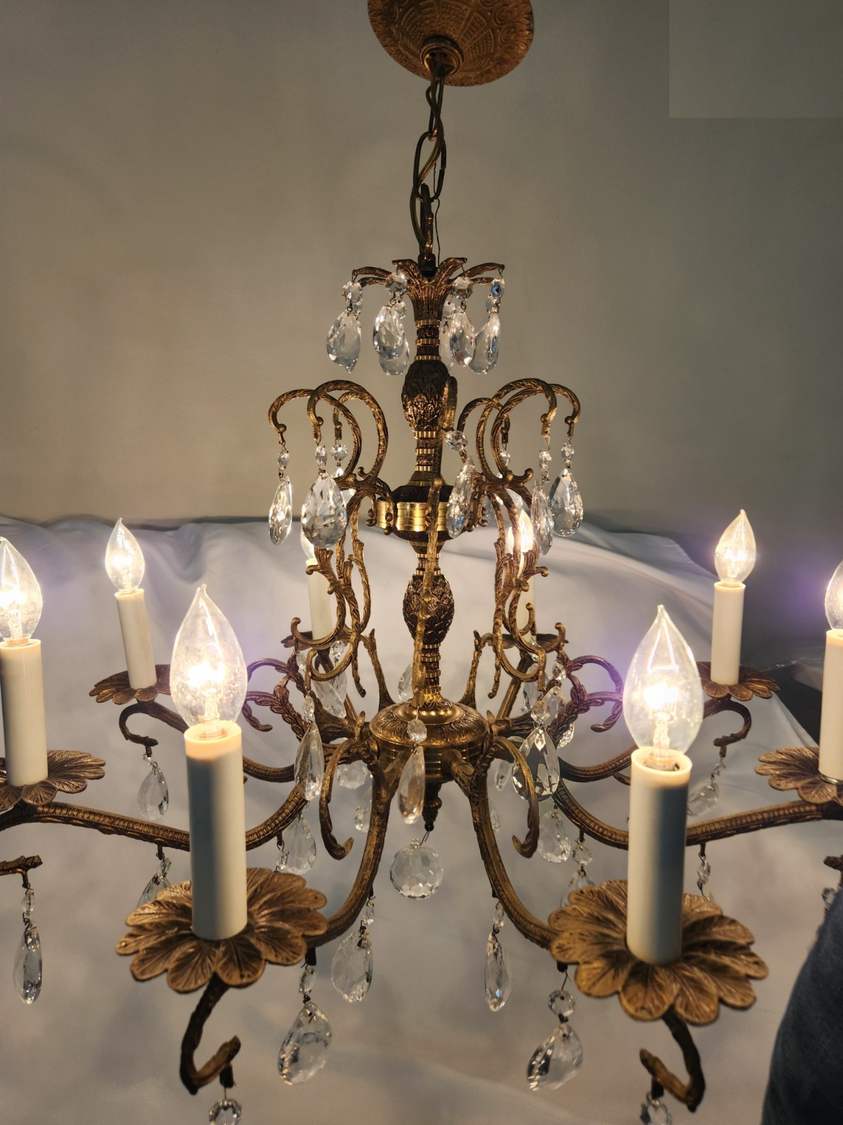 Antique Brass PINEAPPLE Dark Patina Crystal Chandelier 8 arms 8 Lights
