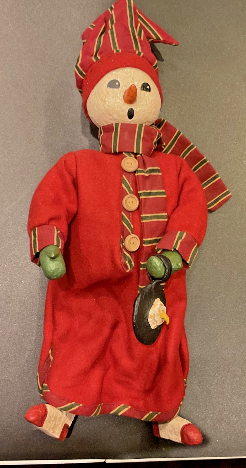 Vintage Primitive Handmade Folk Art Snowman Doll in Nightgown 19”