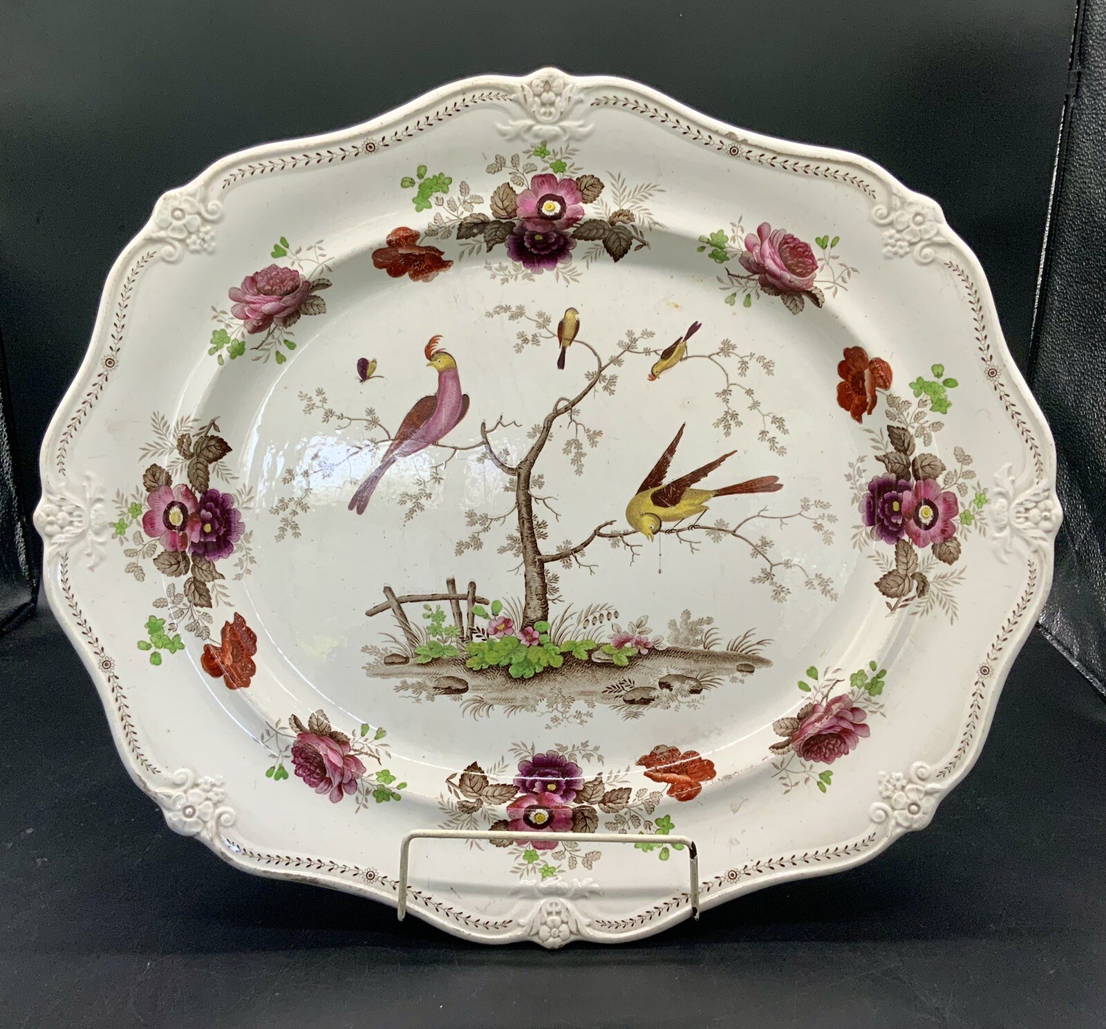 Antique Pottery Pearlware Transferware Platter RIDGWAY .Oriental Birds C1830