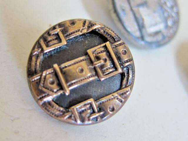 Lot of 4 Antique 1800’s Belt Buckle Buttons~Tin, Copper, Brass & Glass