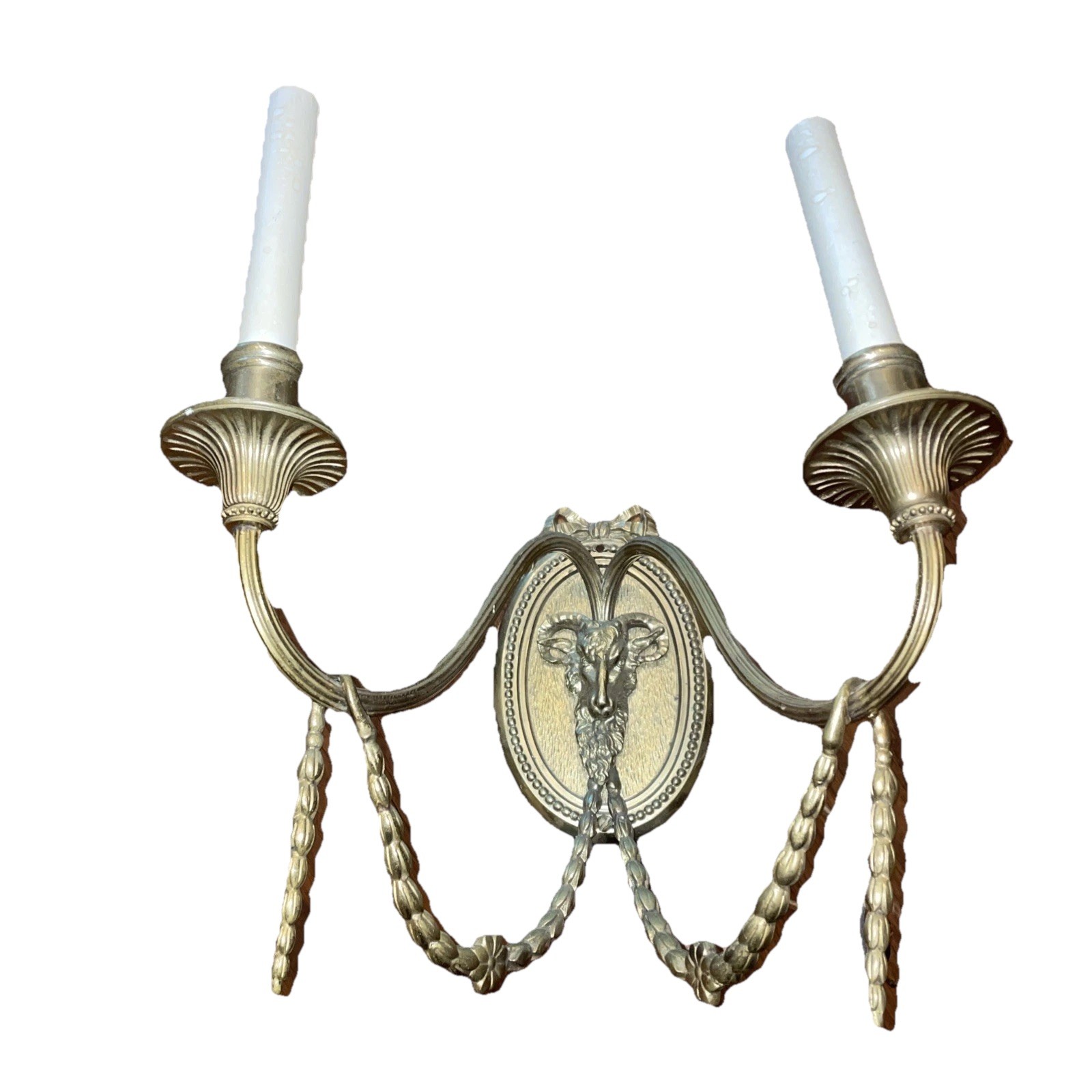 Pair Of Wall Sconces Brodmoore Hotel French Bronze Gilded Neoclassical Rams Head