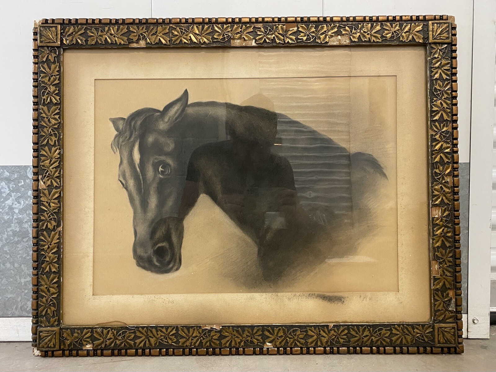 🔥 Fine Antique Old West 19th c. American Folk Art Black HORSE Portrait Painting