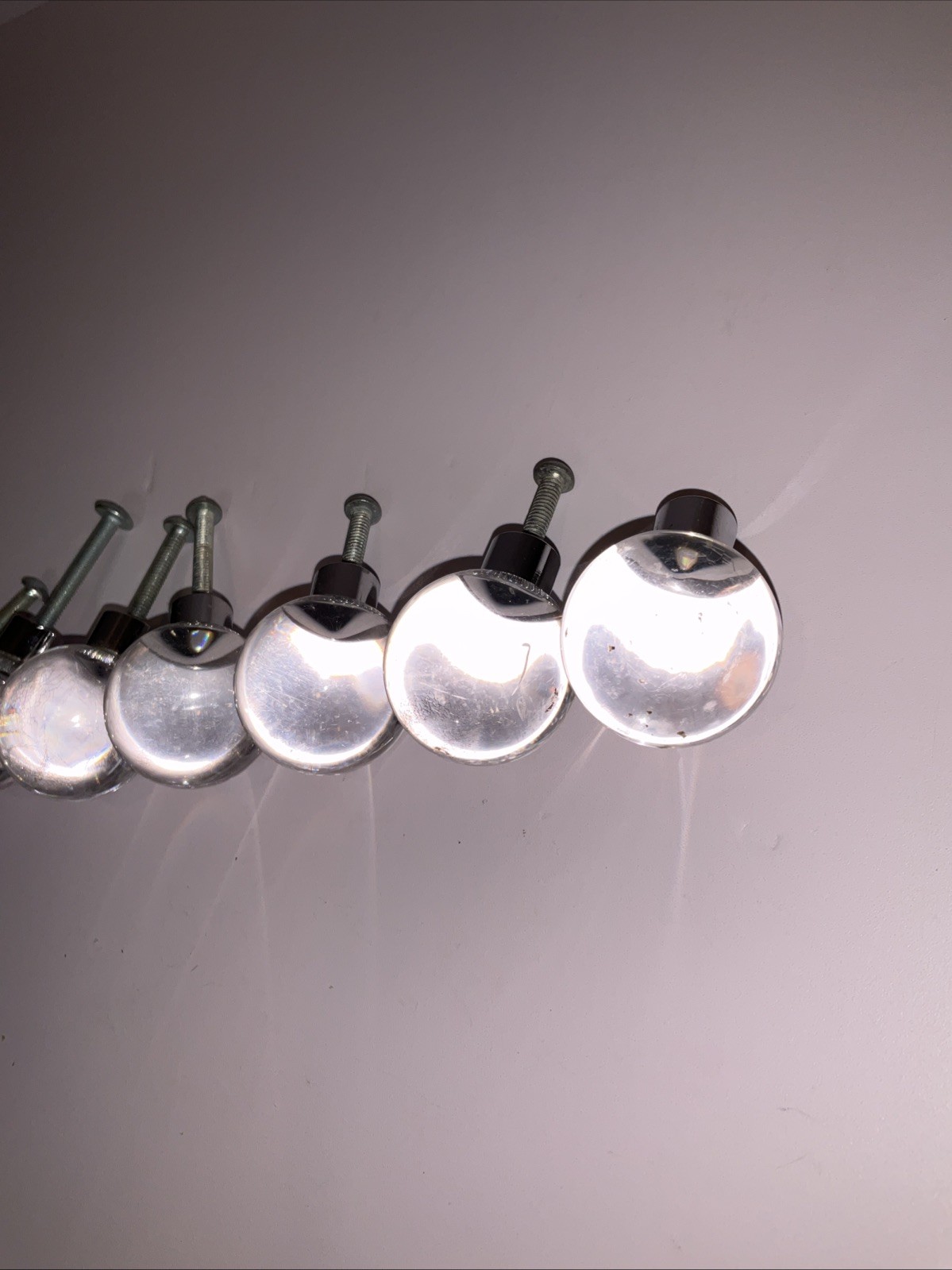 Vintage Lucite Clear Ball Drawer Knobs Pulls Set of 7 Acrylic Cabinet Handles