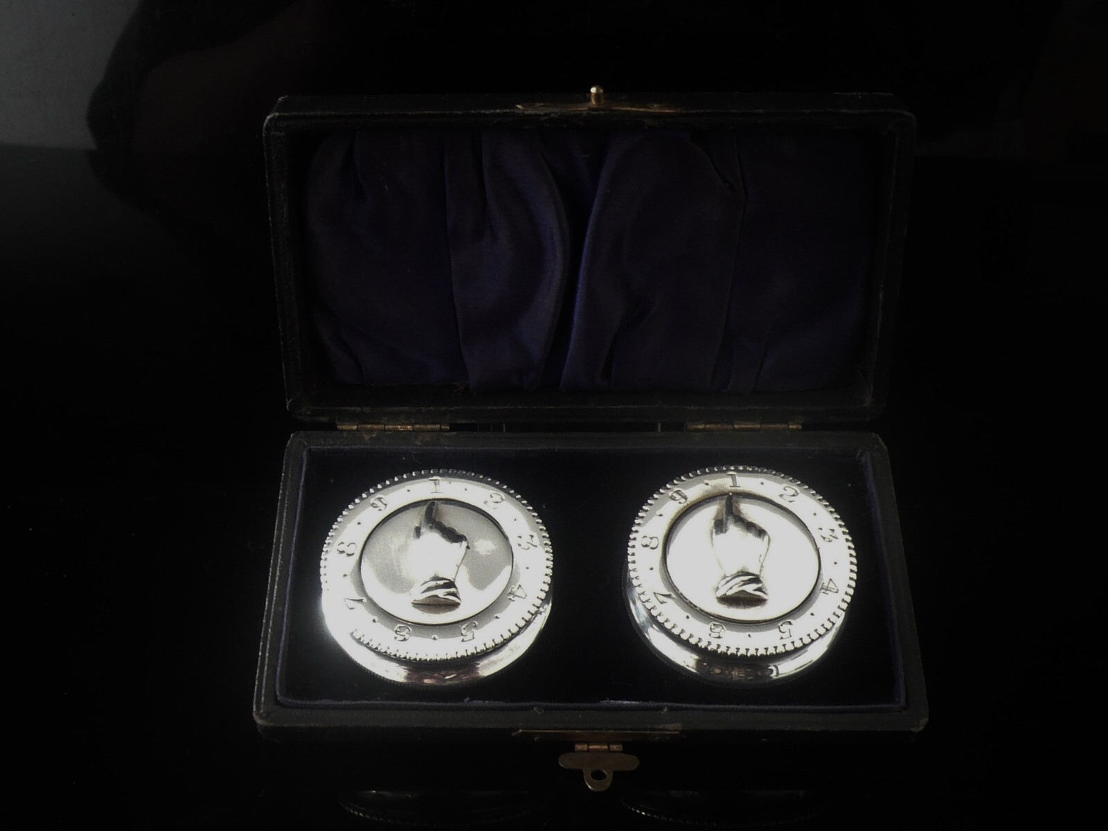 Pair Sterling Silver Whist Markers (Cased), Lawrence Emanuel, Birmingham 1897
