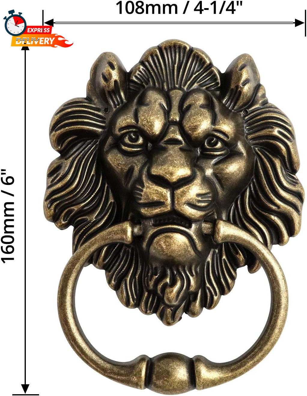 QWORK Antique Lion Head Bronze Door Knocker – Classic Vintage Design