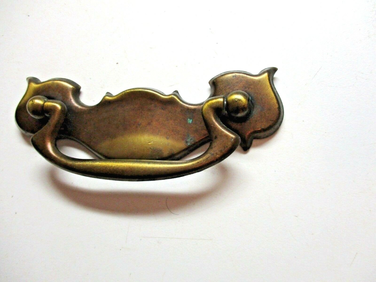1950s Drawer Bat Drop Bail Pull Handle Dark Aged Brass 3″ Centers 1 VTG MCM Mid