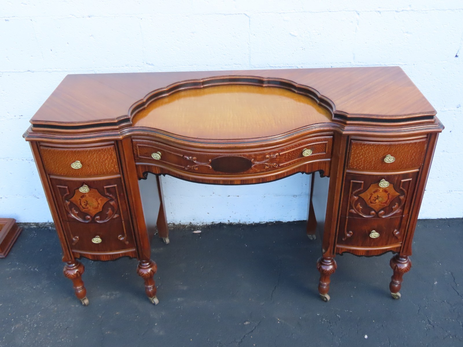 Early 1900s Carved Inlay Vanity Makeup Table 6611