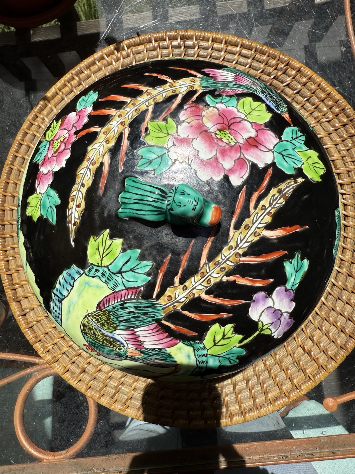 Early 20th Century Chinese Qing Dynasty Black Floral Porcelain Famille Noir Jar