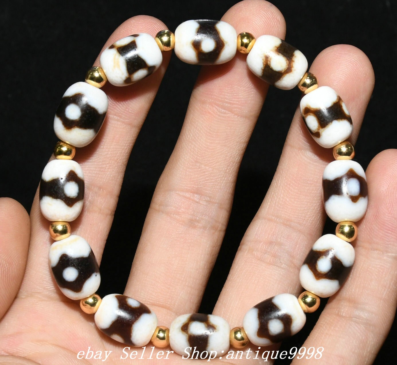 Old Tibet Natural Agate Onyx Dzi Beads Pattern Exorcize Bracelet Chain bracelet