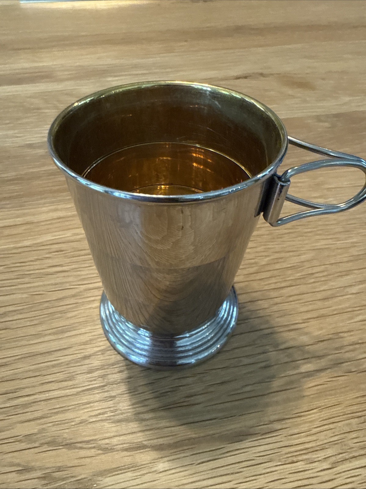 Antique Silverplated Traveler Camper Cup Gilt Folding Handles C.F. Rumpp EUC
