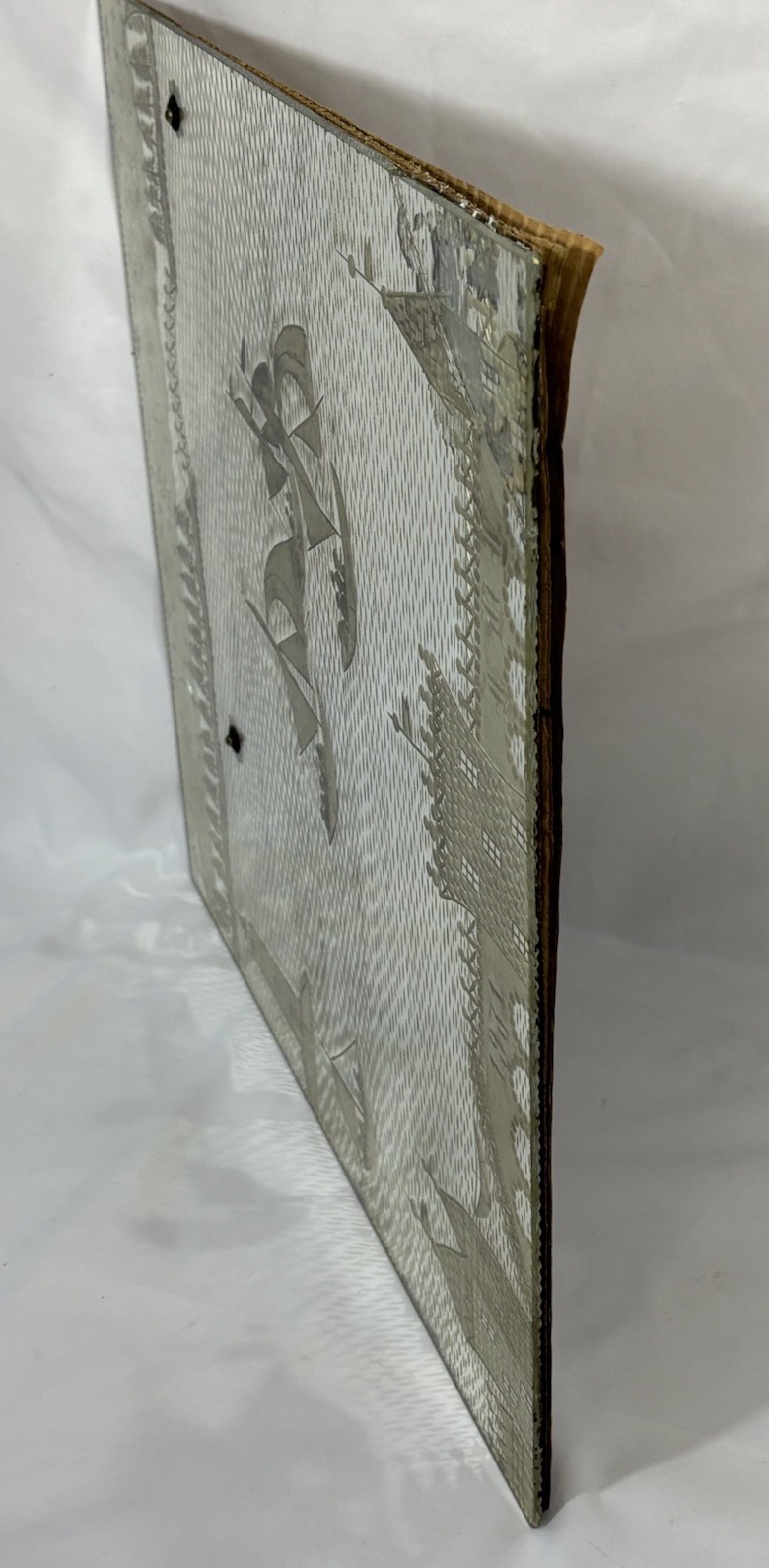 Vintage 1930s Reverse Engraved Glass & Eglomise Wall Mirror Signed Seascape