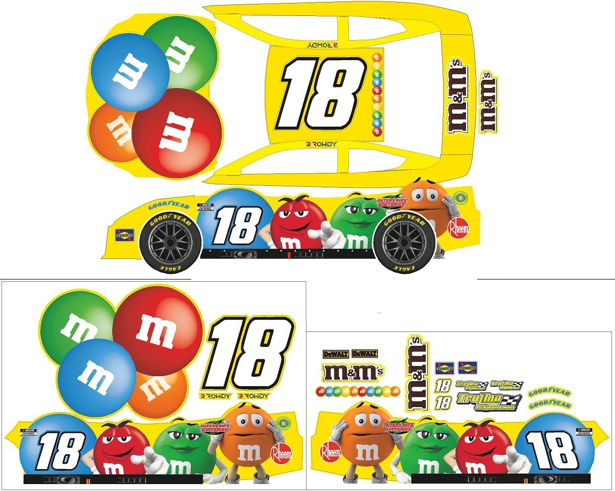 LOSI Nascar – 18 Kyle Bush Rowdy M&Ms RC Decal Sheet 12th Scale