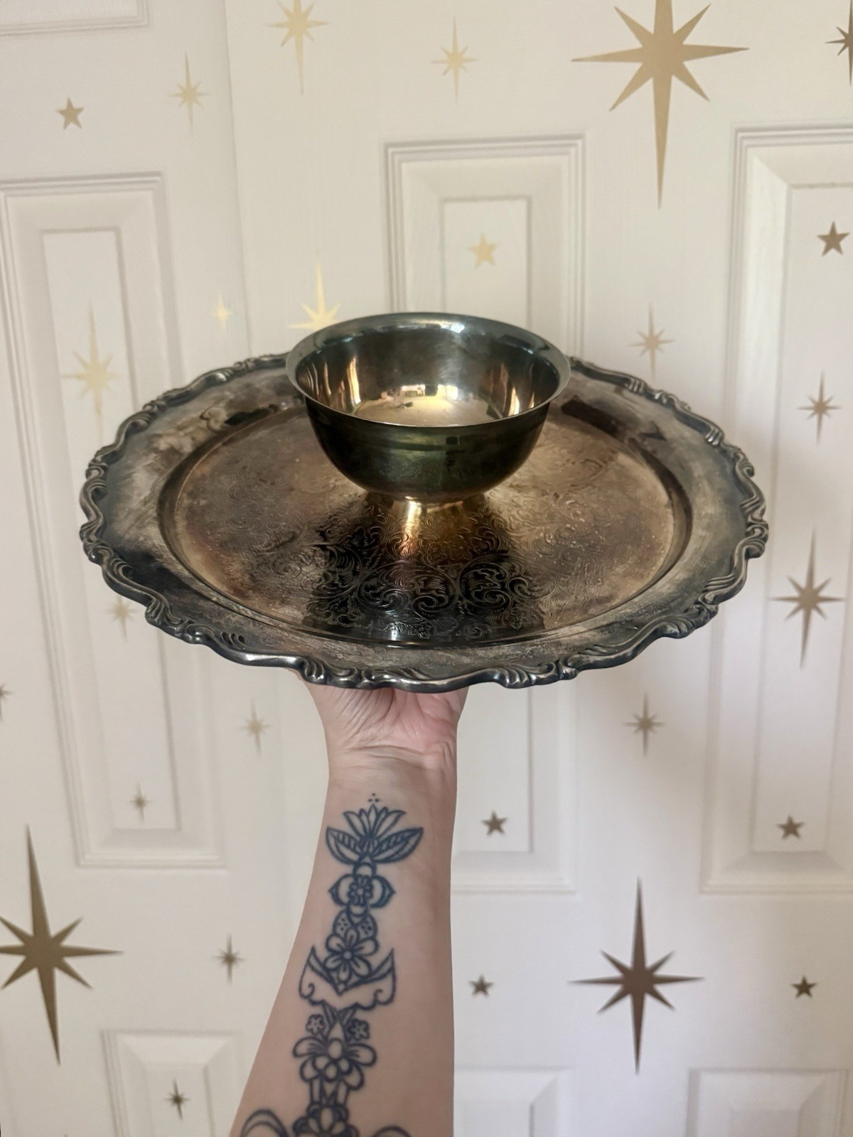 Vintage WM Rogers Silver Plated Baroque Style Chip and Dip Tray