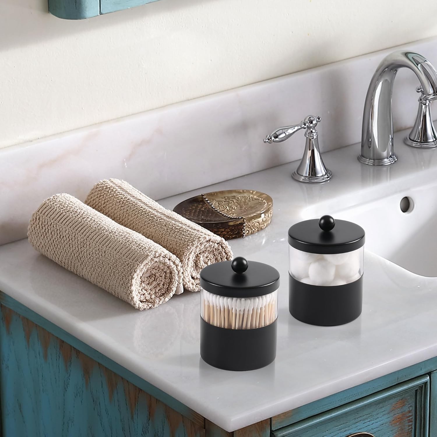 Bathroom Jar Qtip Holder Cotton Ball Dispenser Kitchen Storage 2-Pack