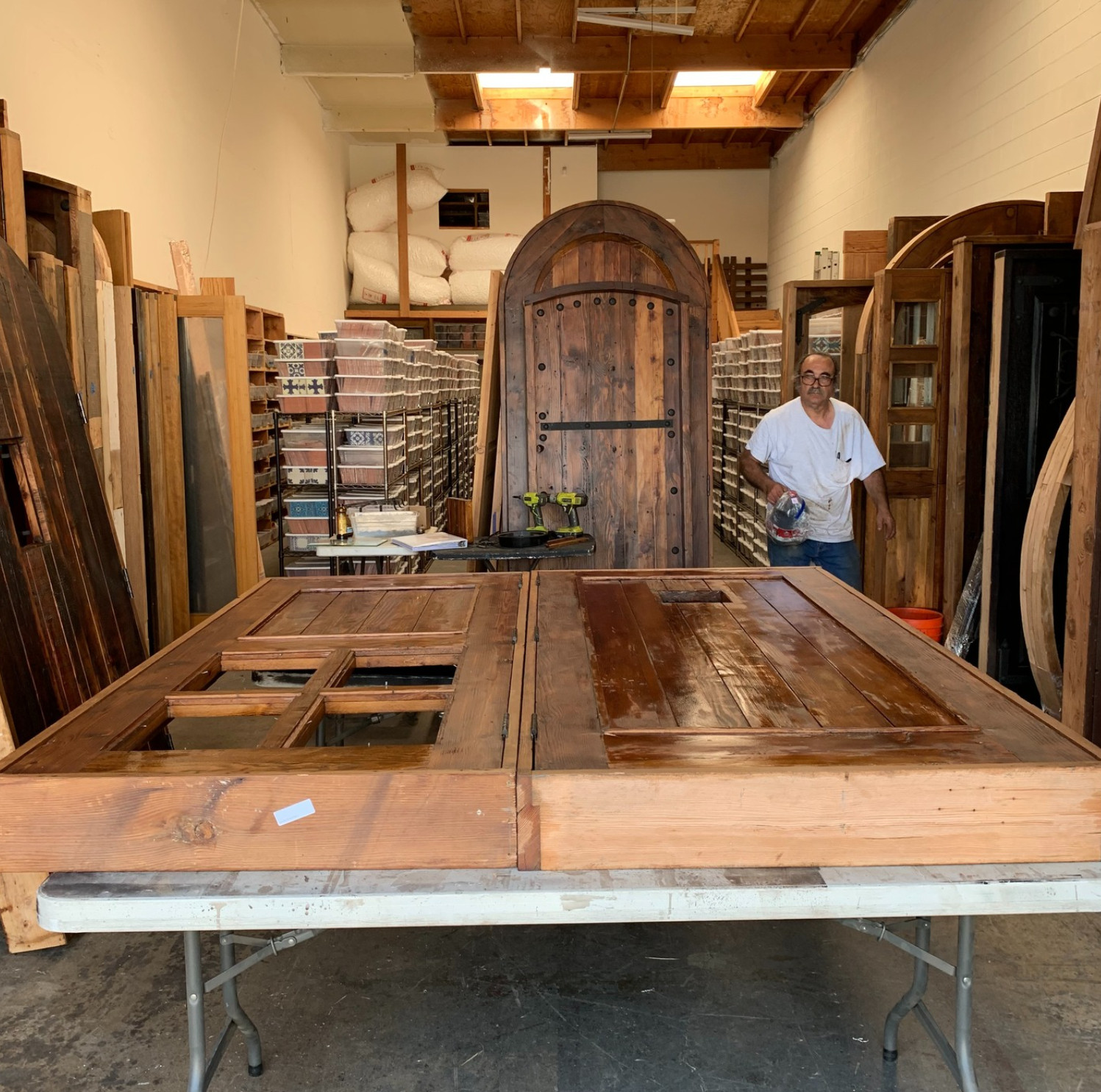 Rustic reclaimed Lumber Dutch door whimsical handmade hardware privacy glass
