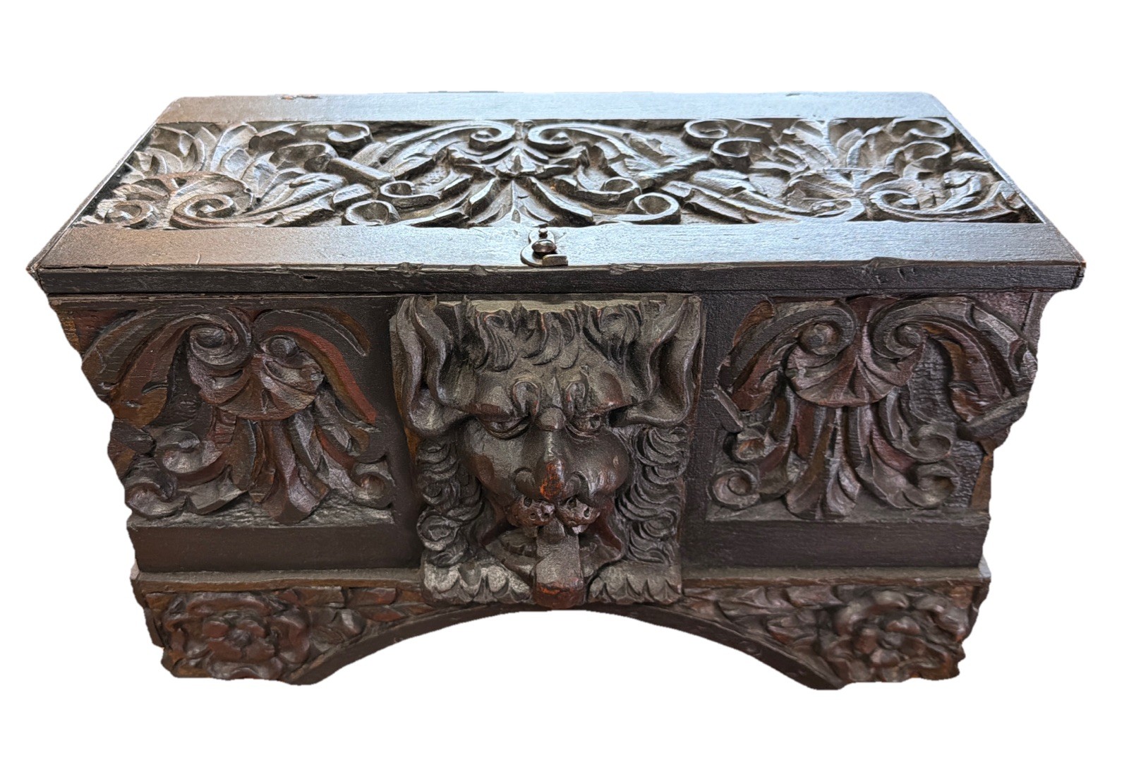 Antique Continental Carved Walnut Miniature Blanket Chest Trunk Box