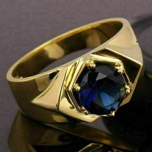 2Ct Round Cut Lab Created Sapphire Men’s Engagement Ring 14K Yellow Gold Plated
