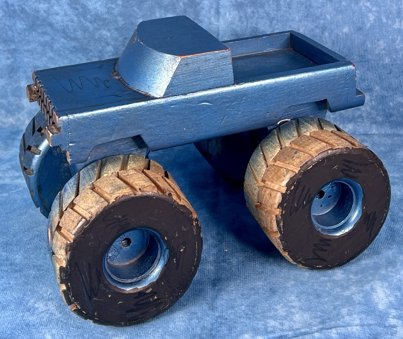 Primitive handmade wooden toy truck hand painted vintage folk artist, rural art