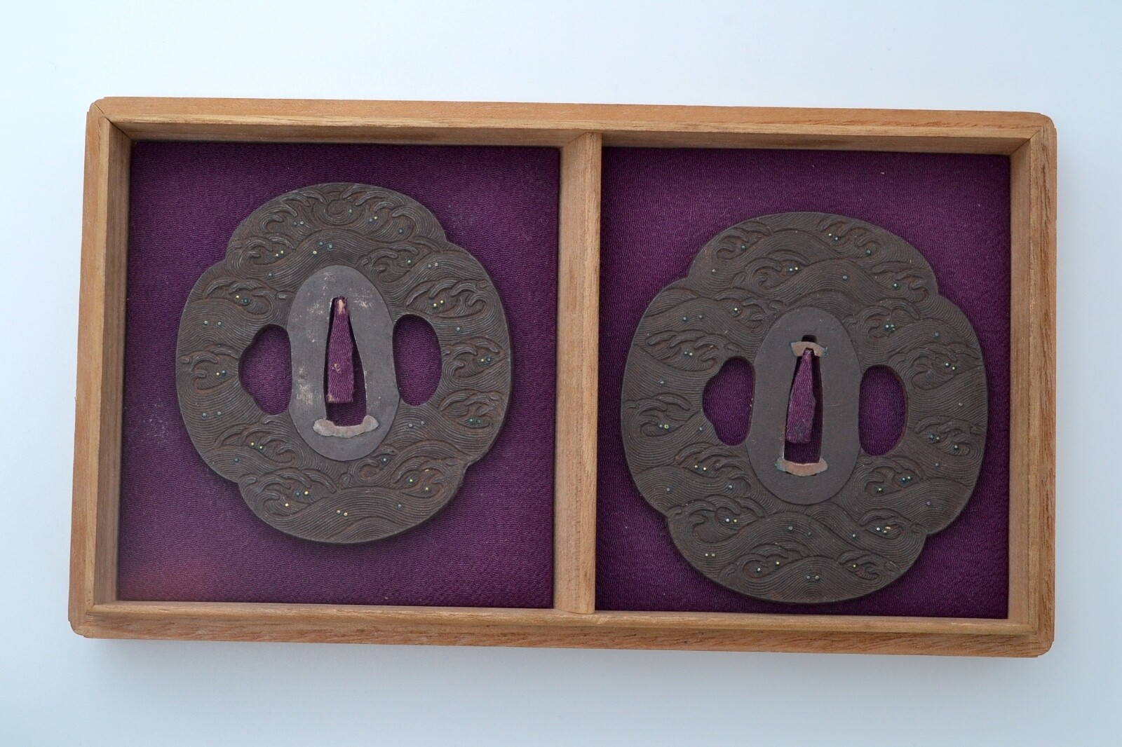 Tsuba Daisho set Japanese antique Iron Mumei wave design Edo era