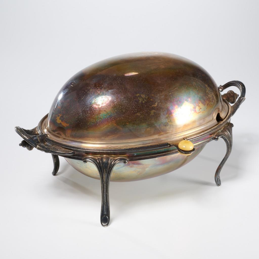 James Dixon Sons Silver Plate Oval Roll Top Breakfast Warmer Oyster Chafing Dish