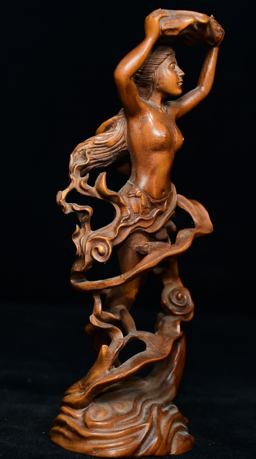Vintage Wood Wooden Carved Figure Hand Comb Oriental Auspicious Decor Intricate