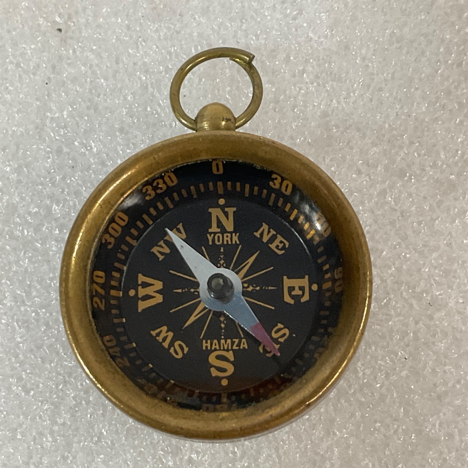 Brass Pocket Compass Keychain York Hamza Dial 1.5 in Round