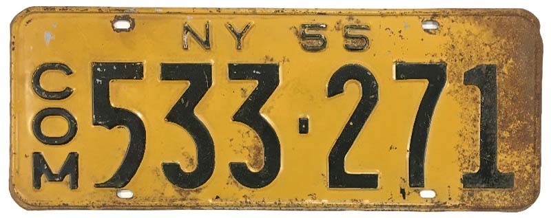 New York 1955 Commercial Truck License Plate Original Paint Antique Den Bar Sign