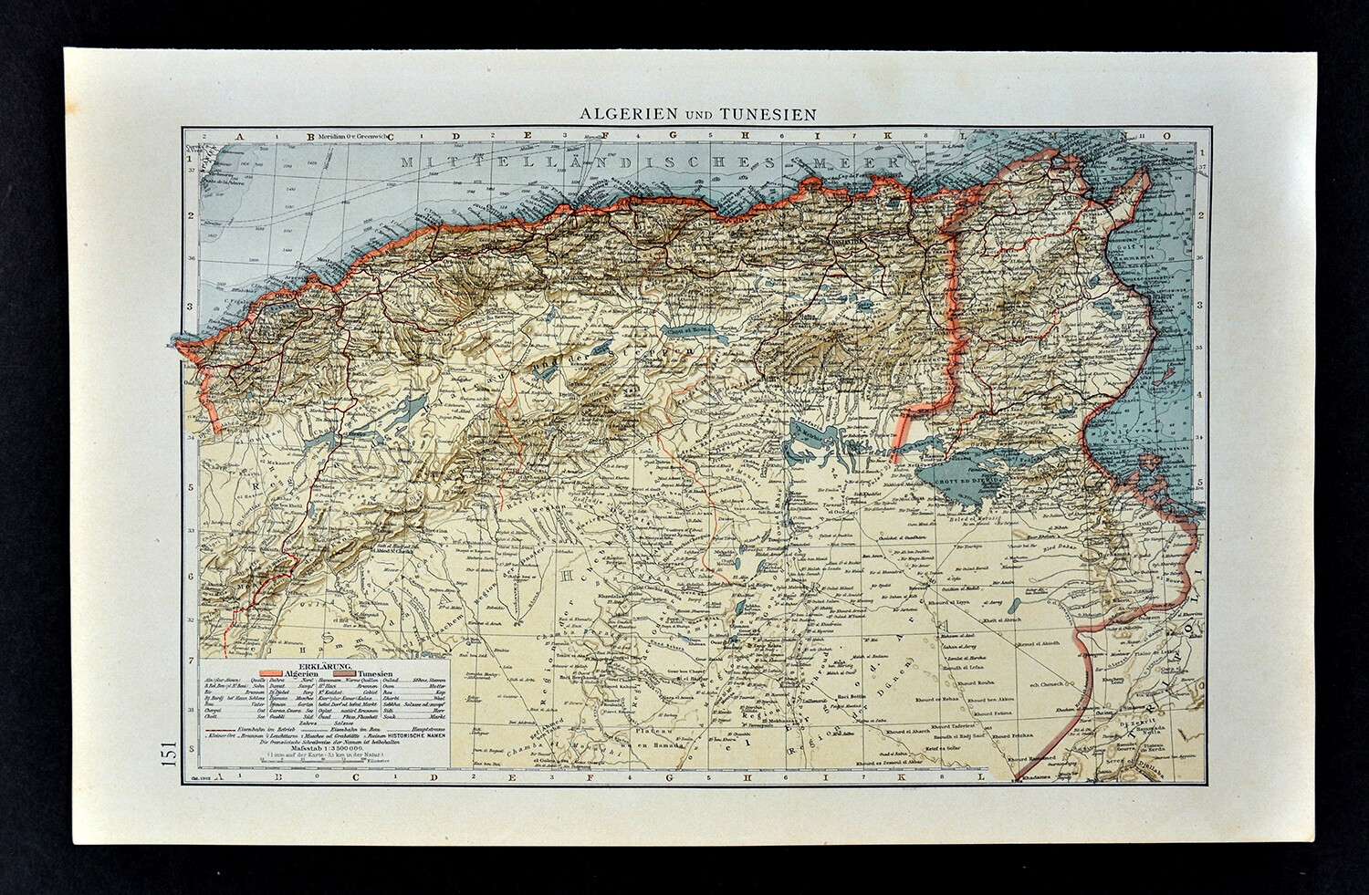 1901 Andrees Map North Africa Algeria Tunisia Tunis Sahara Barbary Alger Oran