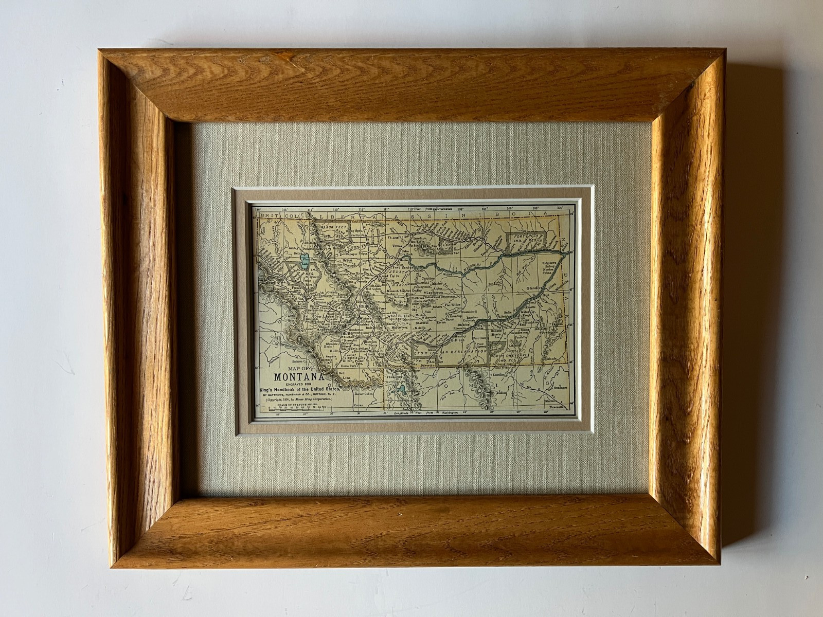 1891 MONTANA “Copper” State Map by Matthews-Northrup Co. Frame/Mat SEE DESCRIP
